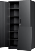 72"H Metal Storage Cabinets, Tall Locking Garage Cabinet with 2 Doors and 5 Adjustable Shelves, Steel Utility Tool Caninet, Black Lockable Outdoor Storage Cabnet for Pantry, Garage, Home Office