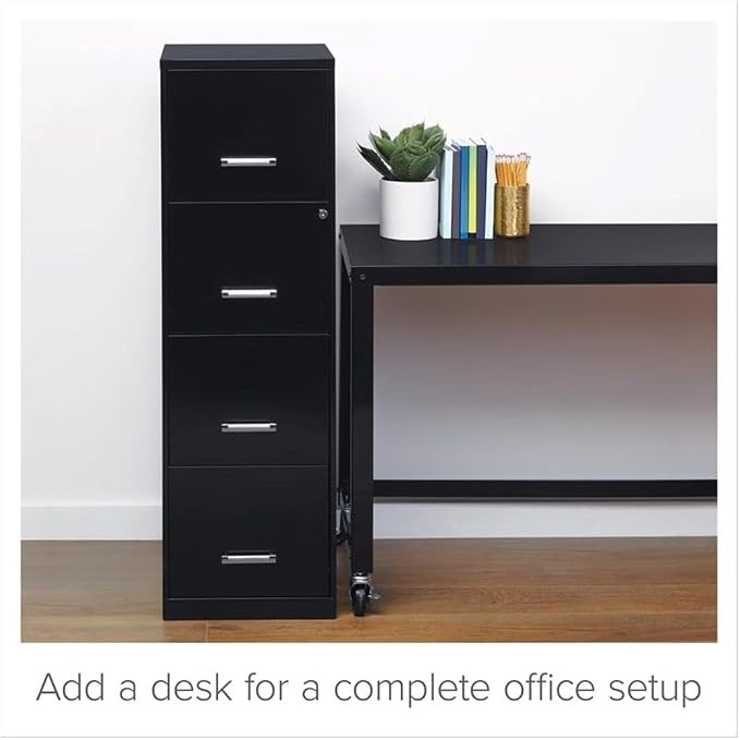 Scranton & Co 18" Deep 4 Drawer Metal Filing Cabinet, Black Finish, Pre-Assembled, Vertical File Cabinet for Letter-Size Documents, Cam Lock Security, Durable Steel Office Storage Solution