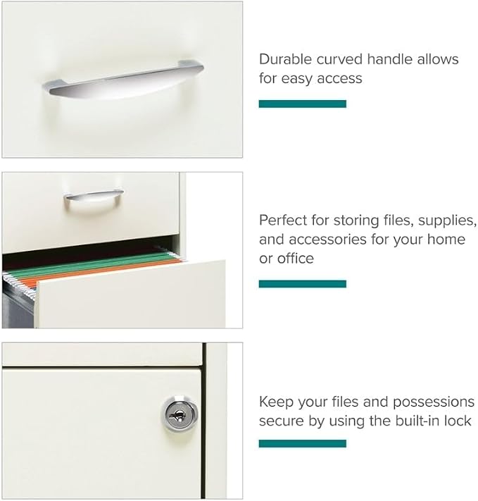 Pemberly Row 3 Drawers 27.32" Vertical White Metal Filing Cabinet Lockable Pre-Assembled Stationary Letter Size for Home, Office