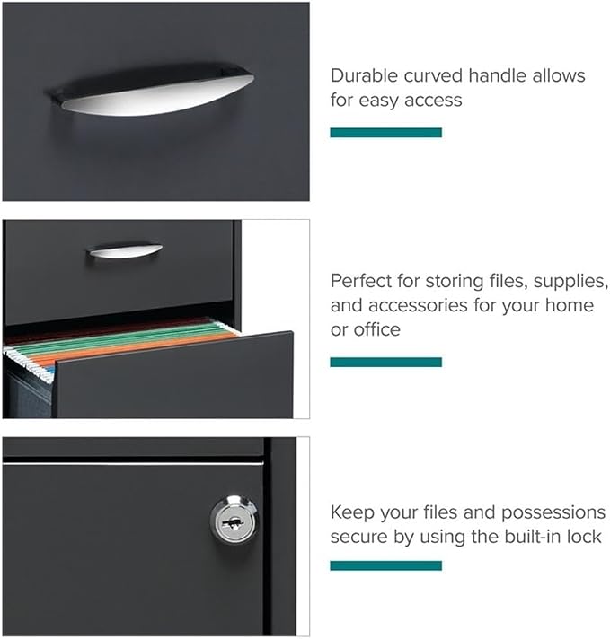Pemberly Row 3 Drawers 27.32" Vertical Charcoal Metal Filing Cabinet Lockable Pre-Assembled Stationary Letter Size for Home, Office