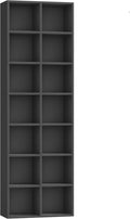 FOTOSOK 71'' Tall Bookshelf with 14 Cubes, 7 Tier Double Wide Black Bookshelf with 6 Adjustable Shelves, 19.6" Narrow Bookcase DVD/CD Media Storage, Space Saving Display Shelf Cabinet, Black