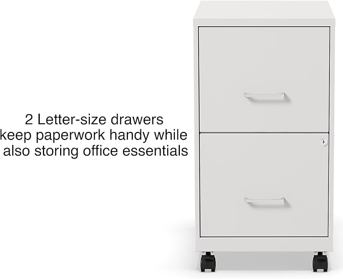 STAPLES Mobile Pedestal File Cabinet with Wheels, 2-Drawer, Letter/Legal Compatible, Locking, White