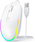 Seenda Wired RGB Backlit Optical LED Mouse - USB Cord for Laptops, Notebooks, Chromebook (White)