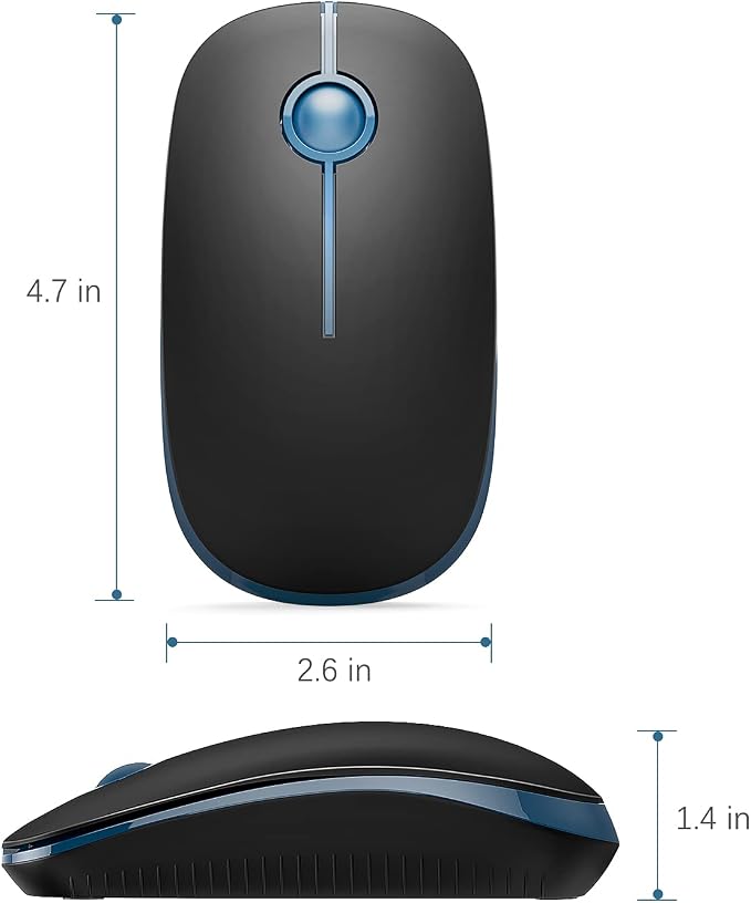 Vssoplor Wireless Mouse, 2.4G Slim Portable Computer Laptop Mouse with Nano Receiver Quiet Silent Optical Mice for Notebook, PC, Laptop, Computer-Black and Sapphire Blue
