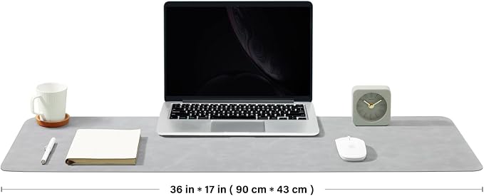 Distressed Leather Desk Mat - Non-Slip PU Desk Pad for Office and Home - Desk Organization and Accessories - Ideal for Large Mouse Pad and Desk Mats on Top of Desks(Ash Gray,36"x 17")