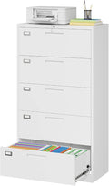 MIIIKO Lateral File Cabinet with Lock, 5 Drawer Metal File Cabinets 35.4" Wide, Home Office Locking Filing Cabinets for Legal Letter File Folders