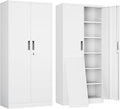 71" H Tall Metal Storage Cabinet with Lock and 5 Adjustable Shelves, Metal Garage Storage Cabinet for Home, Office, Garage, Warehouse Organize, White