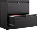 Aobabo 2 Drawer Lateral File Cabinet with 2 Independent Locks, Metal Filing Storage for Home Office, 15.75" D x 28.82" W x 30.24" H,Black,Assembly Required