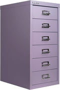 Bisley 6-Drawer Steel MultiDrawer Cabinet - Lilac | Chrome Pull Handles with Label Holders, Powder-Coated Steel, Removable Drawers, Fits Under Most Desks, Labels Included