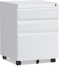 RAVIGIN 3 Drawer File Cabinet，Mobile Filing Cabinet with Lock and Wheels，Un-Assembled Metal Under Desk File Cabinets for A4/Letter/Legal Size（White