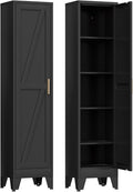 COFaR 67'' Tall Slim Bathroom Storage Cabinet, Metal Narrow Pantry Cabinet with 4 Adjustable Shelves and One Door, Skinny Cabinet Storage for Kitchen Laundry, Black Farmhouse 5 Tiers