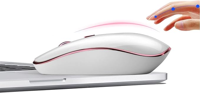 JOYACCESS Wireless Mouse for Laptop - Ultra Thin, Silent, 2400 DPI Portable Optical Mouse for Laptop,Computer,MacBook,Windows, Chromebook, PC (White + Pink)