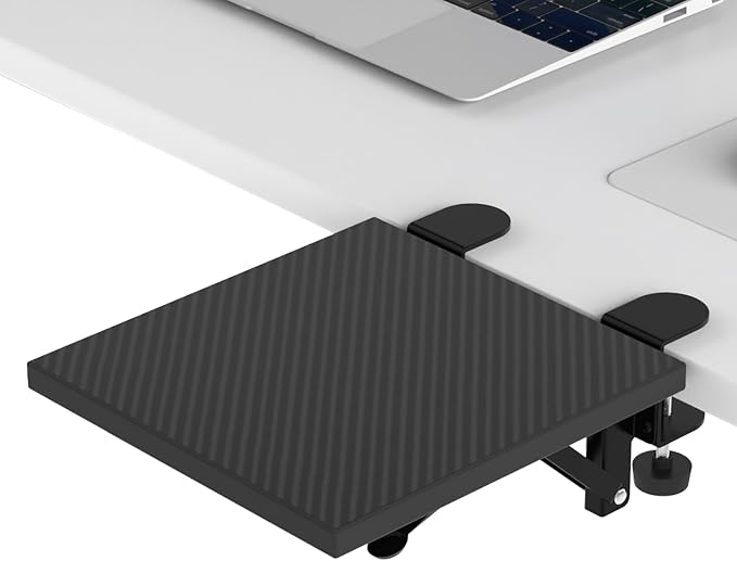 Sisyphy Ergonomics Desk Extender Tray, 9.5x9.1" Punch-Free Clamp on, Foldable Keyboard Drawer Tray, Table Mount Arm Wrist Rest Shelf, Computer Elbow Arm Support