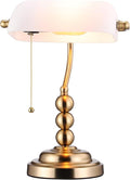 TORCHSTAR Ivory White Glass Bankers Desk Lamp with Pull Chain, E26 Base | Retro Weighted Base, Antique Traditional Library Lamp for Office Study Room, Bulbs not Included
