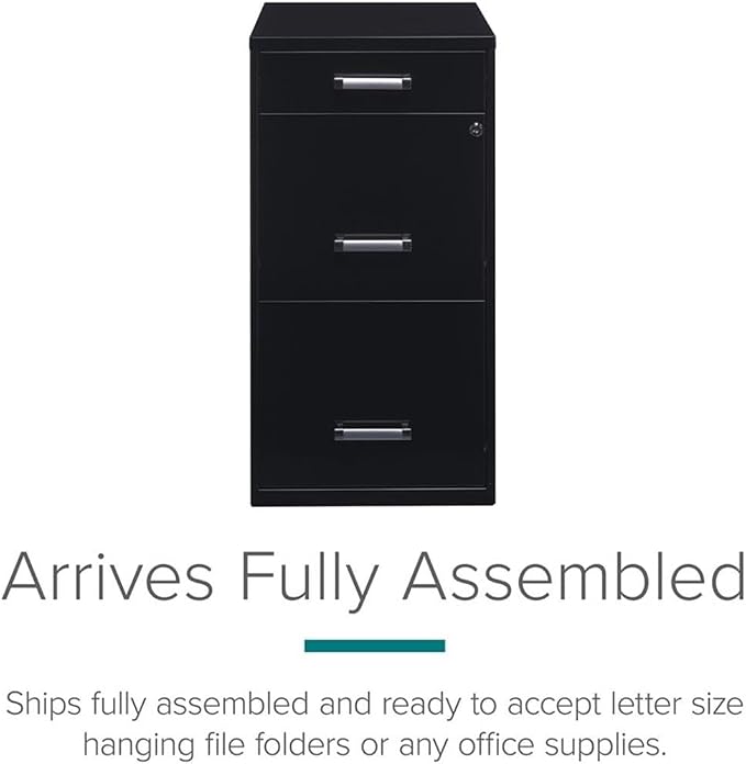 Scranton & Co 27.32" H x 18" D 3-Drawer Modern Metal Filing Cabinet with Pencil-Drawer, High-Sides, Letter Size, Patented Glide Suspension, for Small Office/Home Office, in Black
