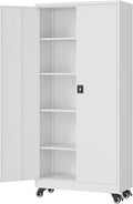 Fesbos Metal Rolling Storage Cabinet-74.6” Tall Steel File Cabinets with Wheels Lockable Doors and Adjustable Shelves-White Steel Storage Cabinet for Home, School, Office, Garage