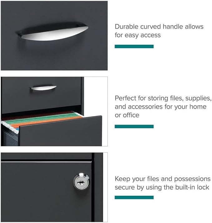 Pemberly Row Set of 5 Contemporary 3-Drawer Metal File Cabinet in Charcoal