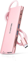 LENTION 3.3FT Long Cable USB C Hub with 4K HDMI, 100W PD, USB 3.0 A&C Data, Card Reader&LED Indicator for MacBook Pro/Air, Dell XPS, HP, Chromebook, Stable Driver Adapter (C37-1M, Rose Gold)