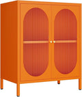2 Translucent Door Metal Accent Storage Cabinet for Home,Office Room,Kitchen-Metal Locker Cabinet with 1 Adjustable Shelves-2-Tier (Translucent Door Cabinet, Orange)