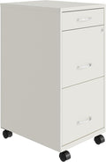 Space Solutions - 3 Drawer Fully Assembled Steel File Cabinet, Home & Small Office Use, Letter-Size, Small Supply Drawer, Locking, Mobile, Pearl White