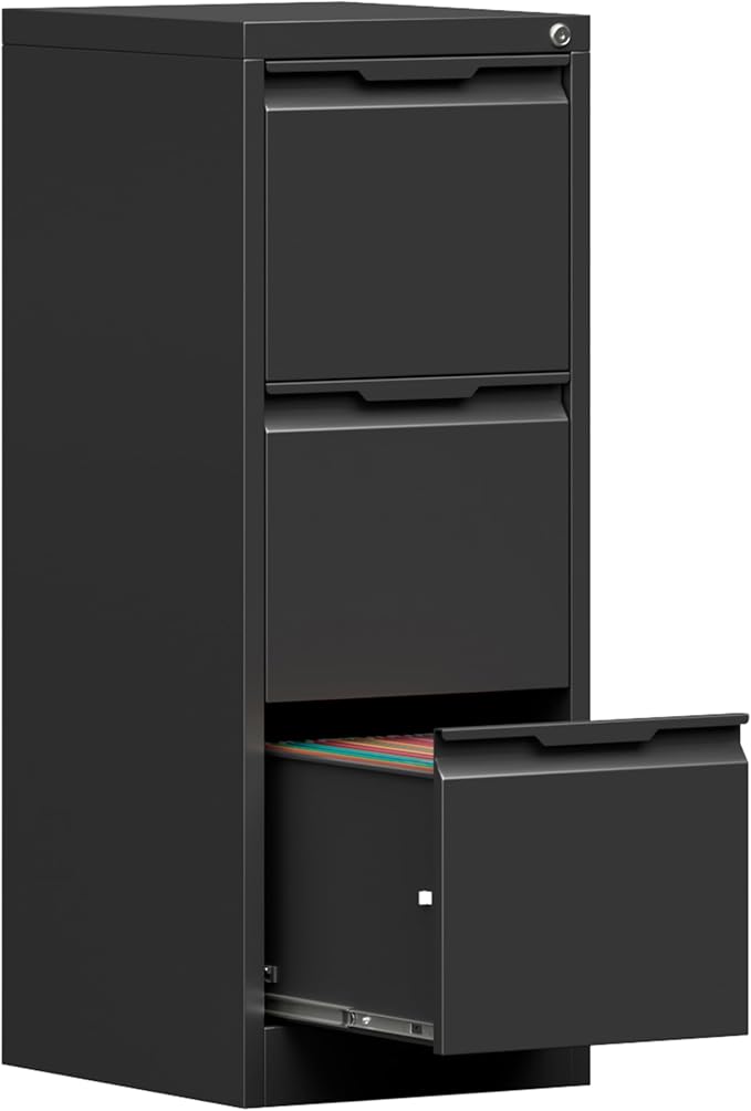 3-Drawer Metal File Cabinet with Lock,Steel Printer Stand with Storage for Home Office,Vertical Filing Cabinet for Legal/Letter/A4 Files,Assembly Required
