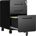 3 Drawer File Cabinet, Fully Assembled Mobile File Cabinets with Lock for Home Office, Metal Rolling Filing Caninet on Wheels, Three Drawer Under Desk Cabnet for Letter/Legal / A4 - Black