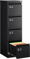 MIIIKO 4 Drawer File Cabinet with Lock, Metal File Cabinets for Home Office,Vertical Filing Cabinets Office Storage Cabinet for Letter,Legal,A4,File Folders(Black)