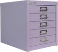 Bisley 5-Drawer Steel MultiDrawer Cabinet - Lilac | Chrome Pull Handles with Label Holders, Powder-Coated Steel, Removable Drawers, Desktop Storage, Labels Included