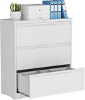 3-Drawer Metal File Cabinet with Lock,Steel Printer Stand with Storage for Home Office,Lateral Filing Cabinet for Legal/Letter/A4 Files,Assembly Required(35.43''W-3 Drawers,White)