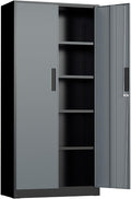 INTERGREAT Metal Storage Cabinet, 72" Locking Steel Cabinets with 2 Door and 4 Adjustable Shelves, Tall Metal Cabinet for Home Office, Garage, Warehouse,(Black+Grey)