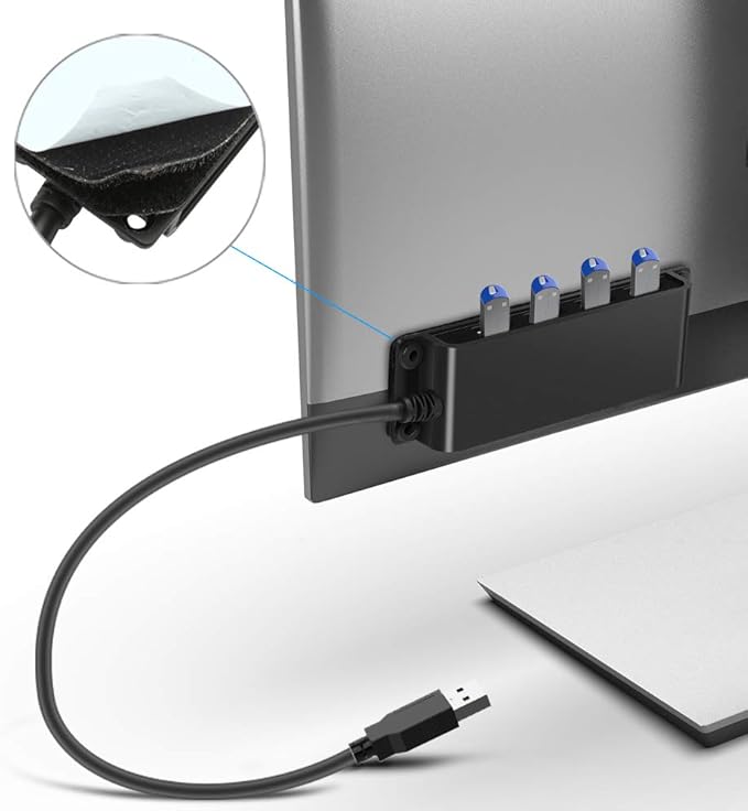 4-Port USB 3.0 Portable Desk Hub,Fixable USB Data Hub 3.0 with 3.3ft/100CM Cable for MacBook, Mac Pro/Mini, iMac, XPS, Surface Pro, Notebook PC, USB Flash Drives, Mobile HDD,Computer and More