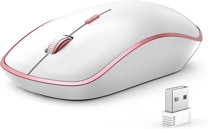 JOYACCESS Wireless Mouse for Laptop - Ultra Thin, Silent, 2400 DPI Portable Optical Mouse for Laptop,Computer,MacBook,Windows, Chromebook, PC (White + Pink)