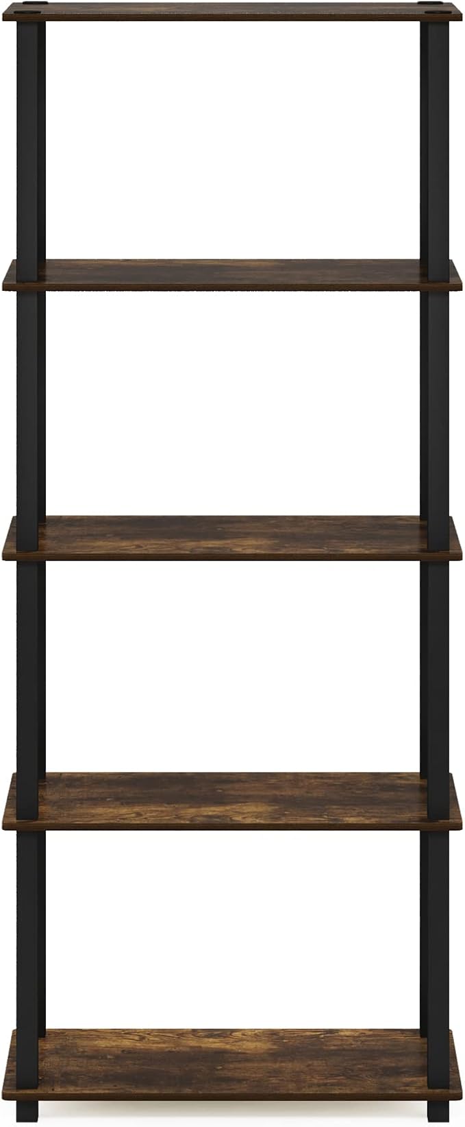 Furinno Turn-S-Tube 5-Tier Multipurpose Shelf Display Rack with Square Tubes, Amber Pine/Black