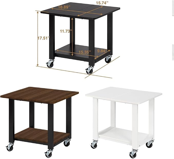 SunnyPoint 2-Tier Mobile Stand with Lockable Wheels — Printer Cart, Mini Fridge Stand, Portable Electronic Device & Projector Holder | Under Desk Storage Shelf for Home & Office, 18.9" x 15.75"