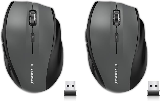 E-YOOSO Wireless Mouse for Laptop, Portable Optical Computer Mouse, 6 Buttons, Cordless 2.4GHz with USB Receiver, 5-Level 4800 DPI, 18 Months Battery Life for PC Chromebook Windows Mac
