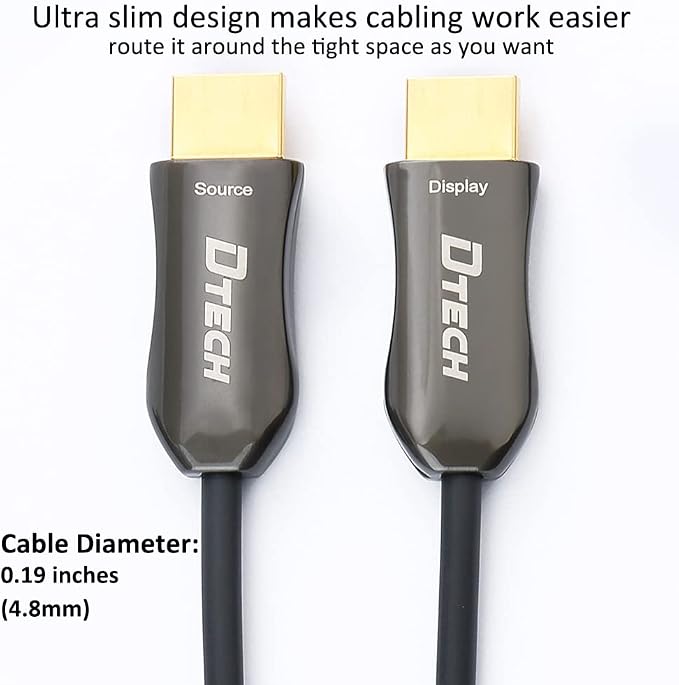 DTECH 4K Fiber Optic HDMI Cable 50ft Long Thin Optical HDMI 2.0 Cable 4K60Hz 18Gbps High Speed Slim UHD Video Cord 50 Feet for Monitor Projector