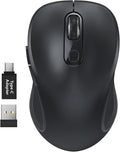 WisFox 2.4G Wireless Mouse for Laptop, Ergonomic Computer Mouse with USB Receiver and Type-C Adapter, 3 Adjustable Levels, 6 Button Cordless Wireless Mice for Windows Mac PC Notebook (Black)