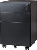 DEVAISE 3 Drawer File Cabinet with Lock, Rolling Black Filing Cabinet Organizer Under Desk, Fully Assembled Mobile Storage with Wheels & Anti-Tip Caster, for Home Office