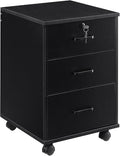 OFCASA 3 Drawer File Cabinet with Lock, Small Rolling Filing Cabinets for Home Office, Wooden Under Desk File Cabinet with Wheels, Mobile Storage Cabinet Printer Stand, for Letter/Legal/A4 Size, Black