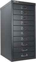 Bisley 10-Drawer Steel MultiDrawer Cabinet - Anthracite Grey | Chrome Pull Handles with Label Holders, Powder-Coated Steel, Removable Drawers, Fits Under Most Desks, Labels Included