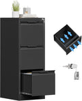 3 Drawer File Cabinet with Lock for Home Office | Small Metal Filing Cabinet, Under Desk, Vertical Organizer, Legal/Letter Size File, Easy Assembly