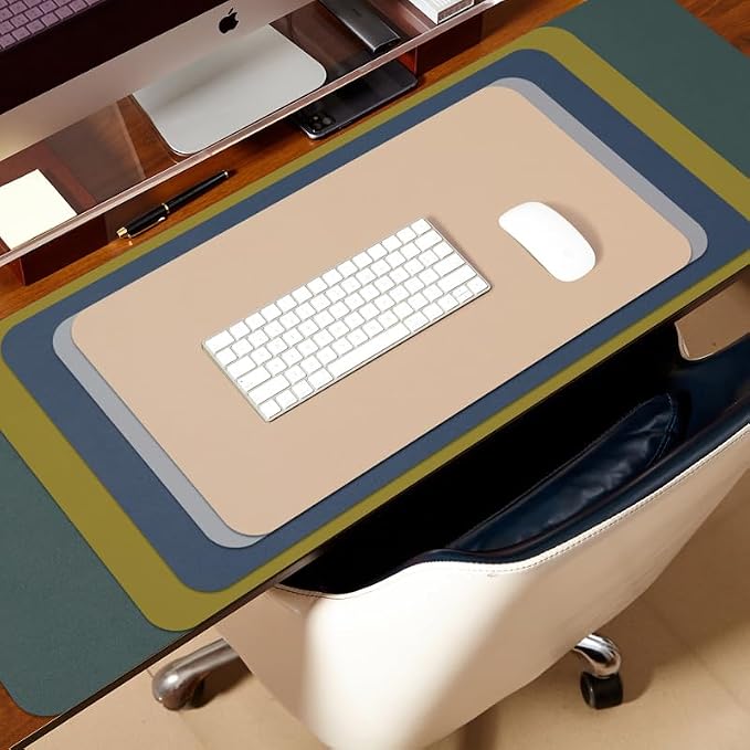 Leather Desk Mat - Small Non-Slip PU Desk Pad for Office and Home - Desk Organization and Accessories - Ideal for Large Mouse Pad and Small Desk Mats on Top of Desks (Olive Green,23.6"x 13.8")