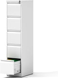 5 Drawer File Cabinet with Lock, Vertical File Cabinet with Lock, Locking File Cabinet Hanging Files for A4/ Legal/Letter, Require Assembly, White