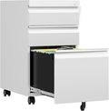 3 Drawer Mobile File Cabinet with Lock, Rolling File Cabinets for Home Office, Under Desk Small File Caninet on wheels, Metal Vertical White Filing Cabnet for Legal/Letter/A4 - Assembly Required