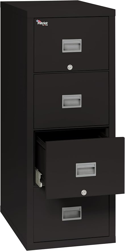FireKing Patriot Vertical 4 Drawer Legal & Letter Fire Safe File Cabinet, Key Lock, 1 Hour Fire Rated UL Rated & Water Resistant, USA Made, Black