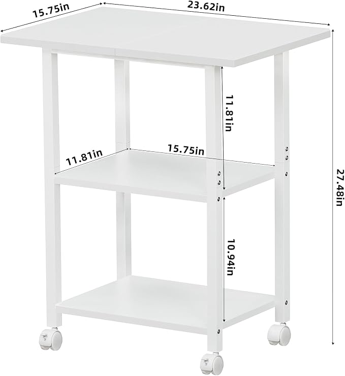 Lerliuo 3-Tier Printer Stand, Industrial Mobile Printer Table with Storage Shelf and Steel Frame, Rolling Printer Cart Holder with Lockable Wheels for Home, Office (White)