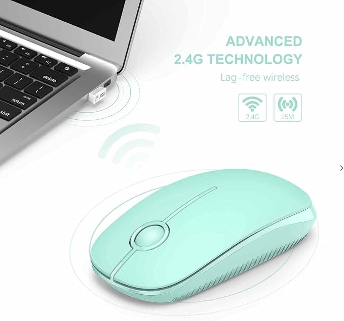VssoPlor Wireless Mouse, 2.4G Slim Portable Computer Mice with Nano Receiver for Notebook, PC, Laptop, Computer (Mint Green)