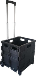 SECO Large Foldable Rolling Crate | Plastic Storage Box with Wheels | Black | Large Foldable Rolling Crate | 77 lb Capacity | Telescopic Handle | Smooth-Rolling Wheels | Flat Storage