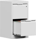 2-Drawer Metal File Cabinet with 1 Lockable Drawer,Steel Printer Stand with Storage for Home Office,Vertical Filing Cabinet for Legal/Letter/A4 Files,Assembly Required(15''W-2 Drawers,White)