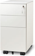 DEVAISE 3 Drawer Vertical File Cabinet with Lock, Under Desk Mobile Metal Filing Cabinet for Home Office Fit Legal/Letter/A4 File, Fully Assembled Except Wheels, White